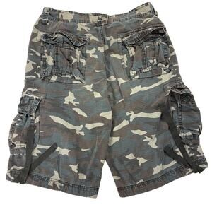 Y2K Cargo Shorts Mens 36 Green Camo Ripstop Utility Vintage LA GATE